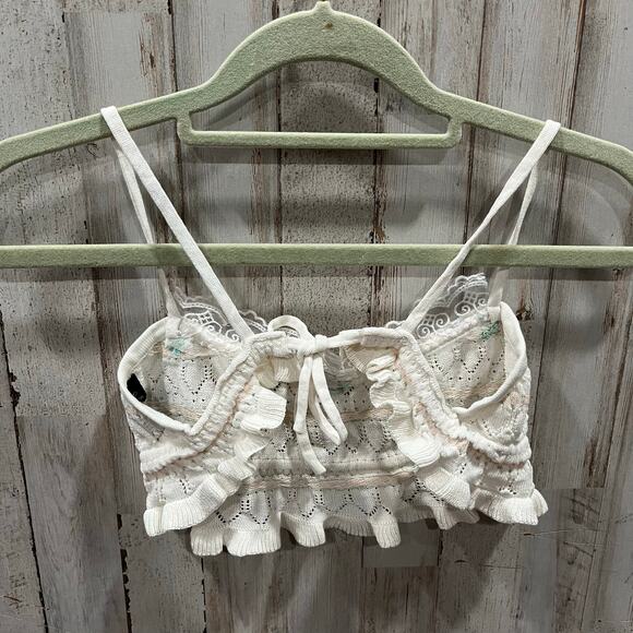 Cider Knit Ruffle Cute Cami Crop Top Rosettes Tie Back Festival Womens Small - Picture 3 of 5